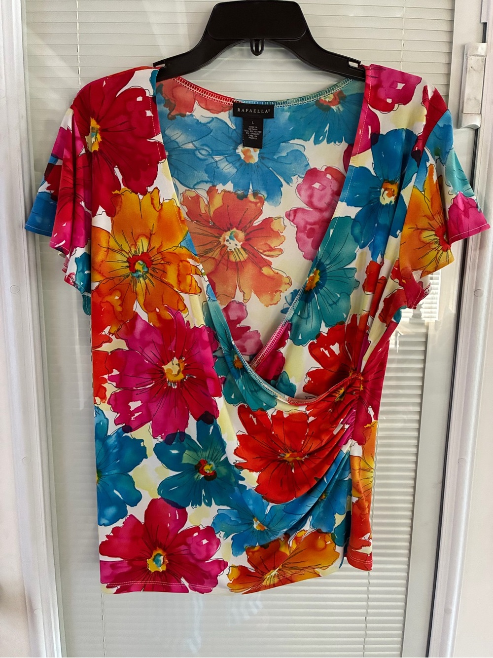 Rafaella Vibrant Floral Surplice V-Neck Top in Multi-Color